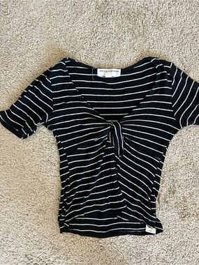 Urban Outfitters Black & White Striped Twist-Front Crop Top